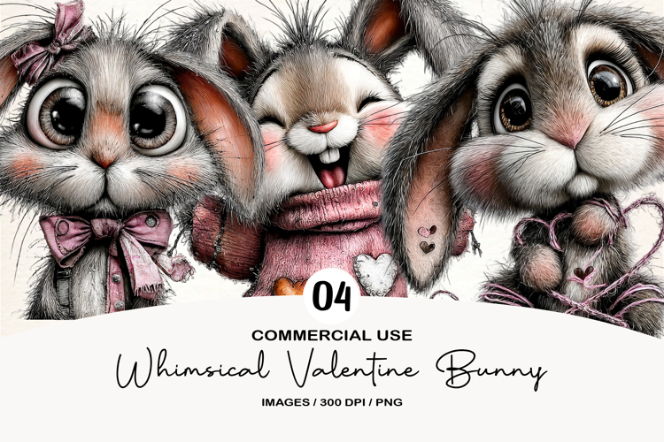 Whimsical Valentine Bunny Clipart