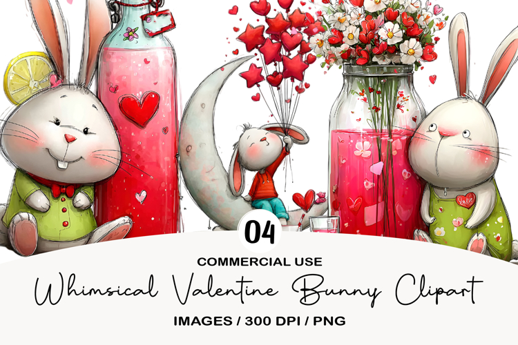 Whimsical Valentine Bunny Clipart
