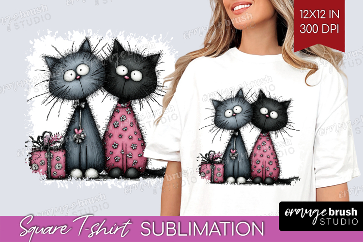 Whimsical Cat Square Tshirt Background - Valentines Day PNG