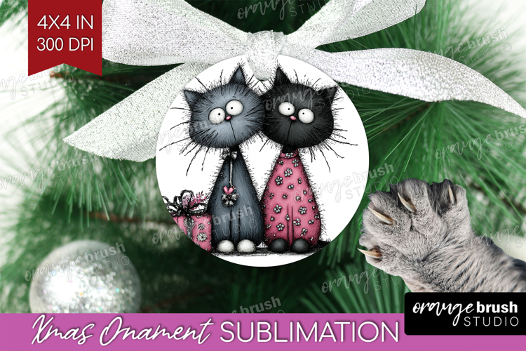 Whimsical Cat Ornament PNG - Valentines Day PNG Sublimation