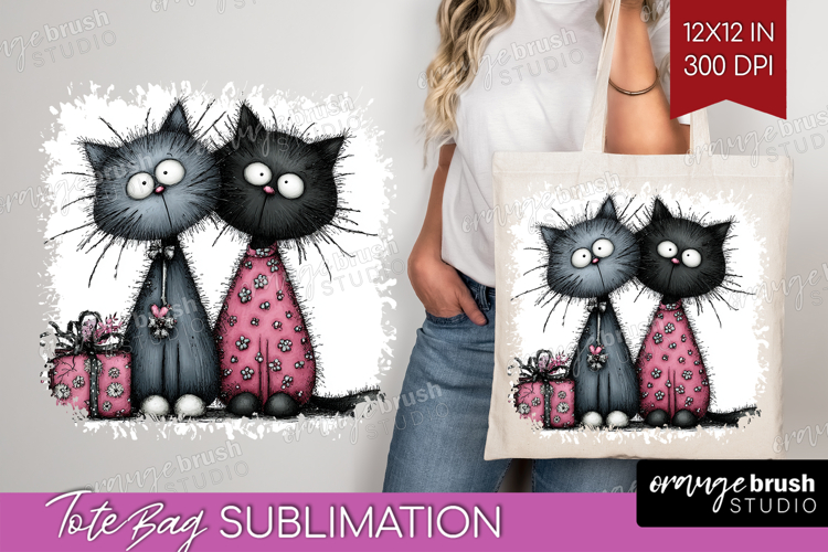 Whimsical Cat Tote Bag - Valentines Day Tote Bag PNG