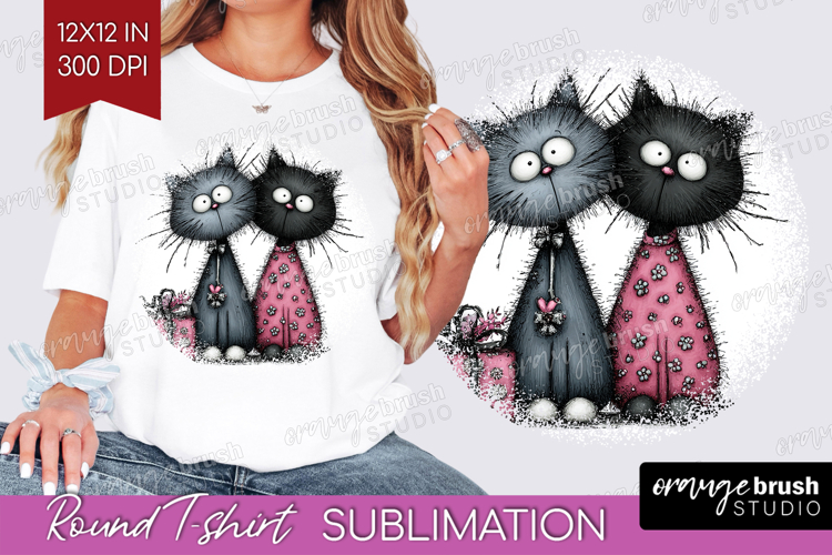 Whimsical Cat Round Tshirt Background - Valentines Day PNG