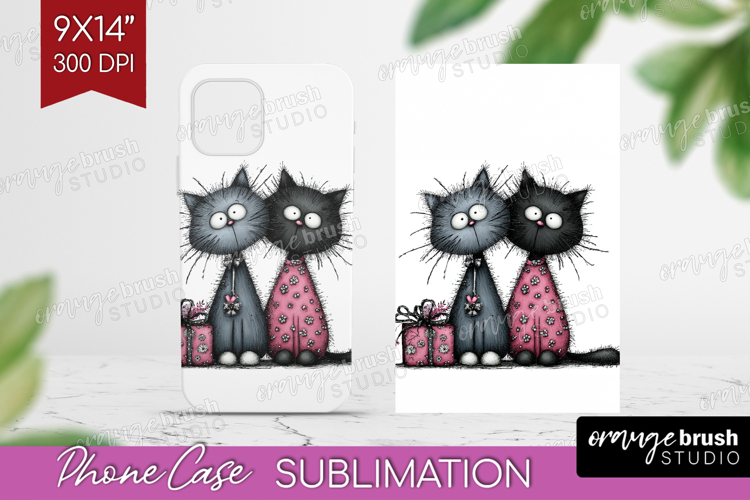 Whimsical Cat Phone Case PNG - Valentines Day Case PNG