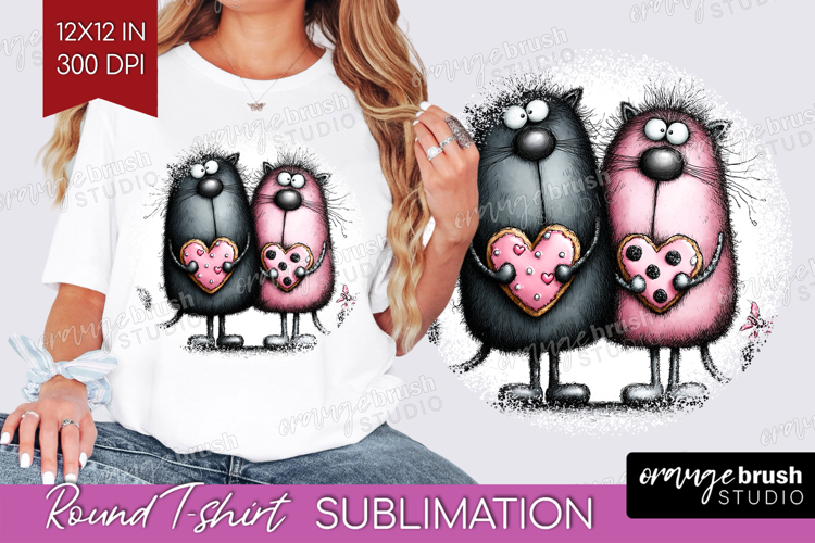 Whimsical Cat Round Tshirt Background - Valentines Day PNG