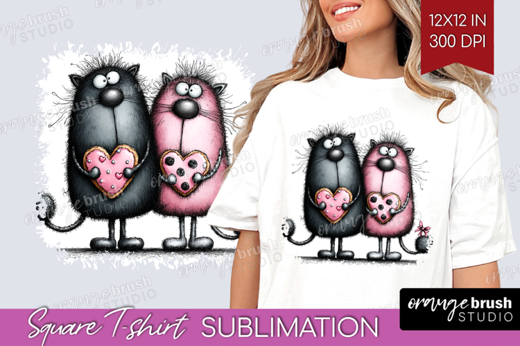 Whimsical Cat Square Tshirt Background - Valentines Day PNG