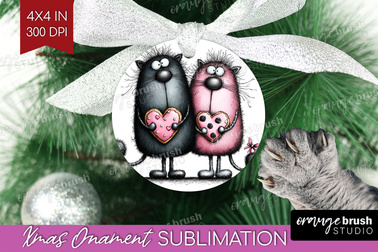 Whimsical Cat Ornament PNG - Valentines Day PNG Sublimation