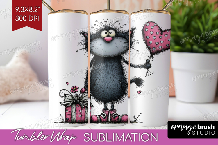 Whimsical Cat Tumbler Wrap - Valentines Day Tumbler PNG