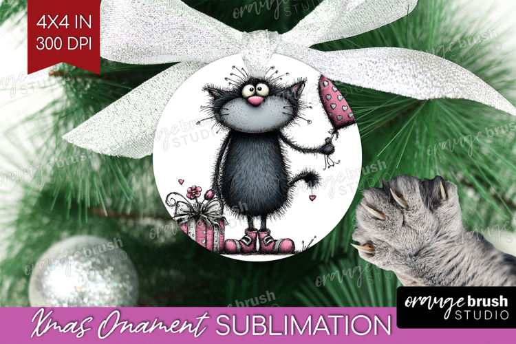 Whimsical Cat Ornament PNG - Valentines Day PNG Sublimation