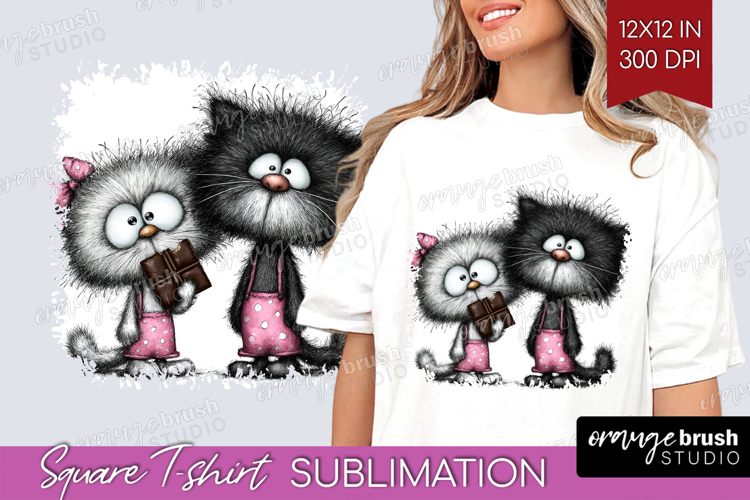 Whimsical Cat Square Tshirt Background - Valentines Day PNG