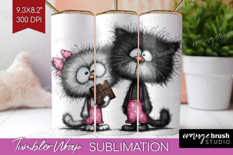 Whimsical Cat Tumbler Wrap - Valentines Day Tumbler PNG