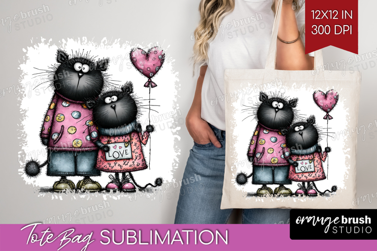 Whimsical Cat Tote Bag - Valentines Day Tote Bag PNG