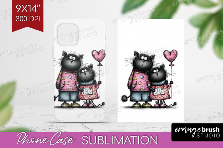 Whimsical Cat Phone Case PNG - Valentines Day Case PNG