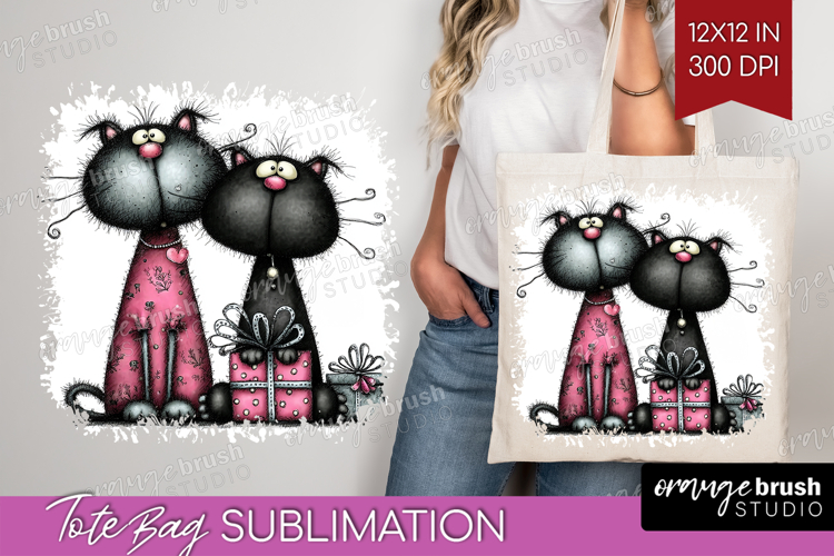 Whimsical Cat Tote Bag - Valentines Day Tote Bag PNG