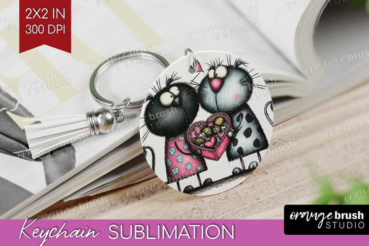 Whimsical Cat Keychain PNG - Valentines Day Keychain