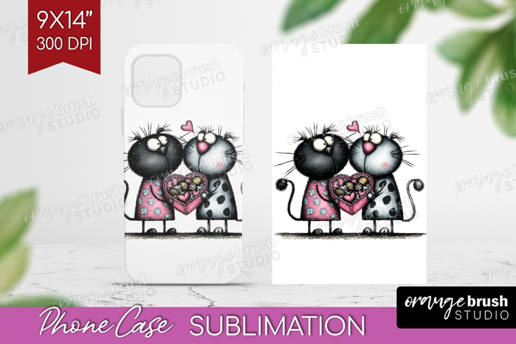 Whimsical Cat Phone Case PNG - Valentines Day Case PNG