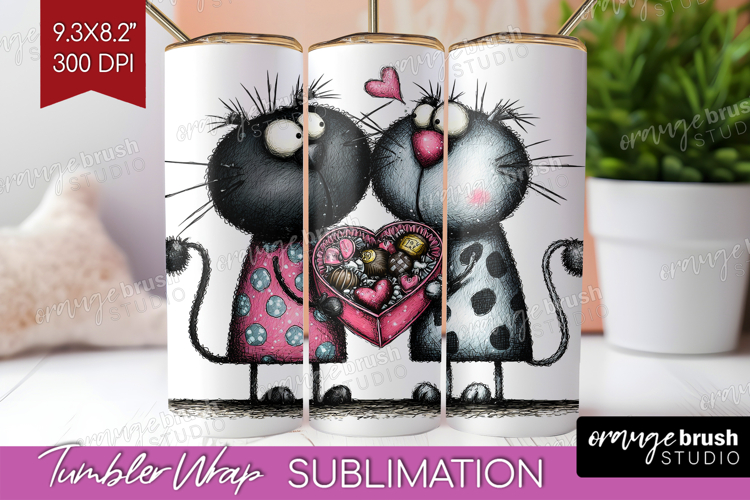 Whimsical Cat Tumbler Wrap - Valentines Day Tumbler PNG
