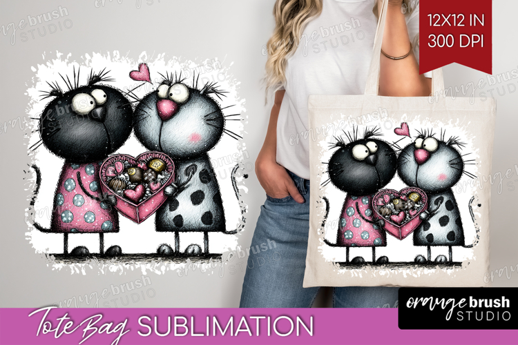 Whimsical Cat Tote Bag - Valentines Day Tote Bag PNG