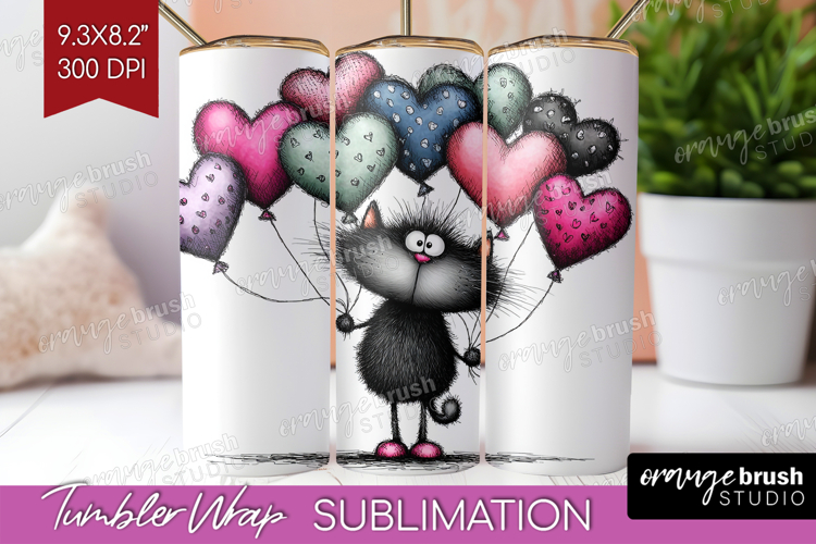 Whimsical Cat Tumbler Wrap - Valentines Day Tumbler PNG