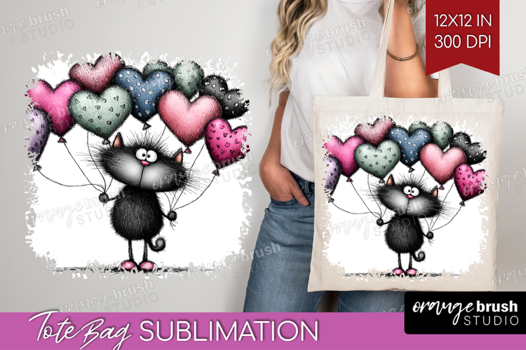 Whimsical Cat Tote Bag - Valentines Day Tote Bag PNG