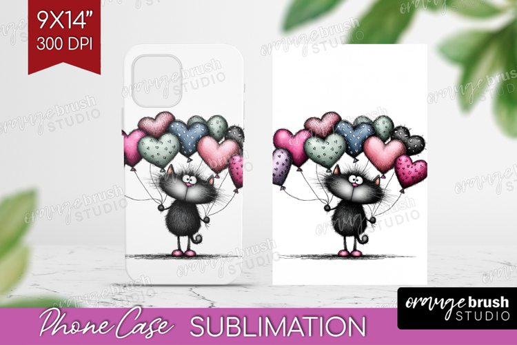 Whimsical Cat Phone Case PNG - Valentines Day Case PNG