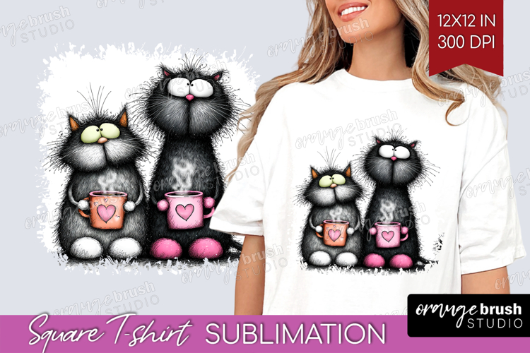 Whimsical Cat Square Tshirt Background - Valentines Day PNG