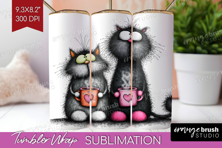 Whimsical Cat Tumbler Wrap - Valentines Day Tumbler PNG