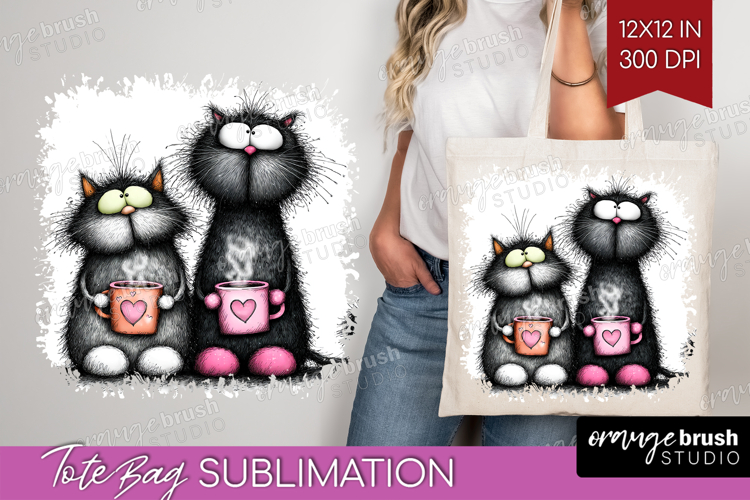 Whimsical Cat Tote Bag - Valentines Day Tote Bag PNG