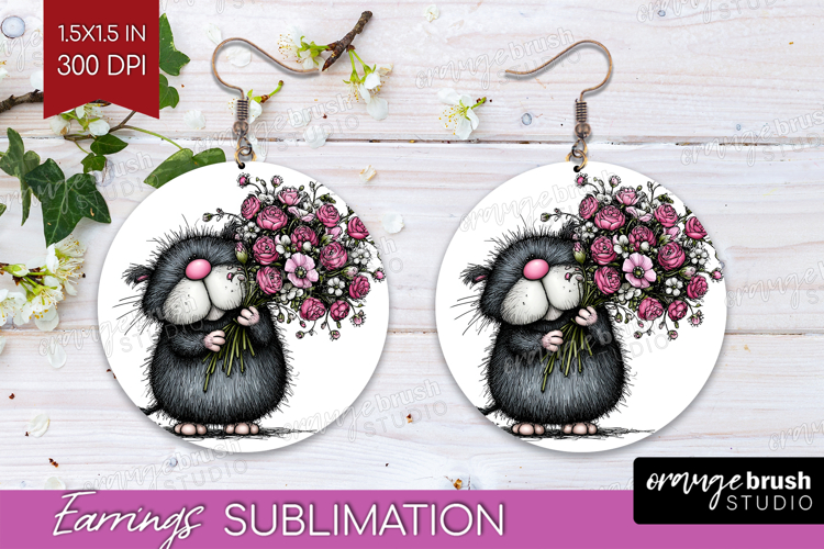 Whimsical Cat Round Earrings - Valentines Day PNG