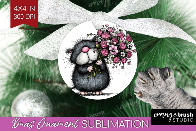 Whimsical Cat Ornament PNG - Valentines Day PNG Sublimation