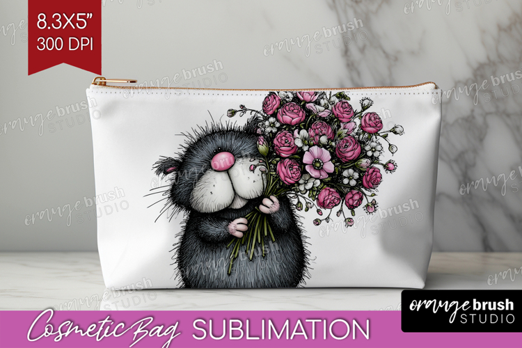 Whimsical Cat Cosmetic Bag - Valentines Day Makeup Bag PNG