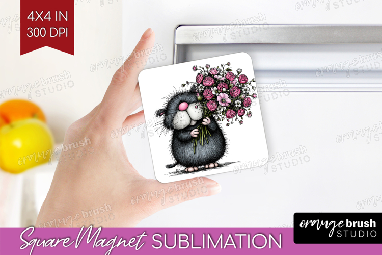 Whimsical Cat Magnet Sublimation - Valentines Day Square PNG