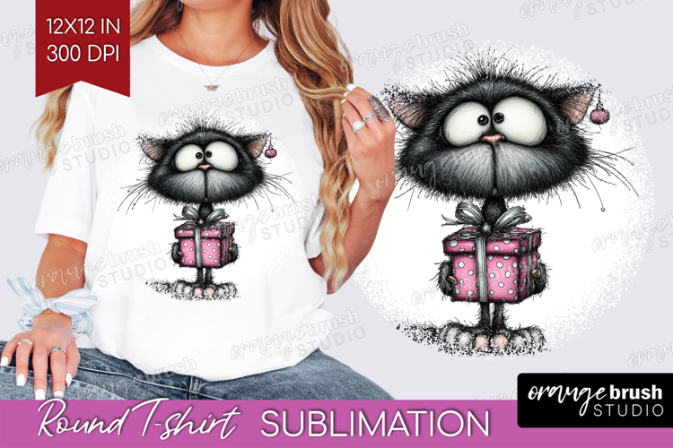 Whimsical Cat Round Tshirt Background - Valentines Day PNG