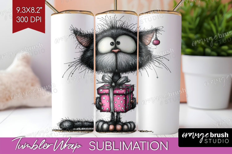 Whimsical Cat Tumbler Wrap - Valentines Day Tumbler PNG