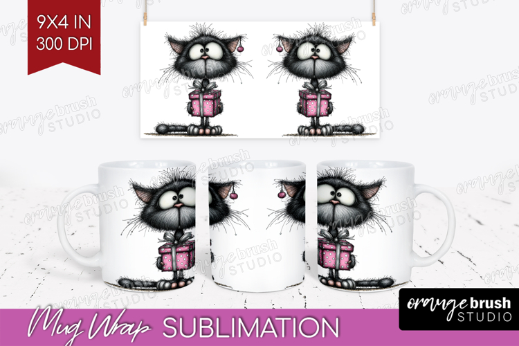 Whimsical Cat Mug Wrap - Valentines Day Mug PNG Sublimation