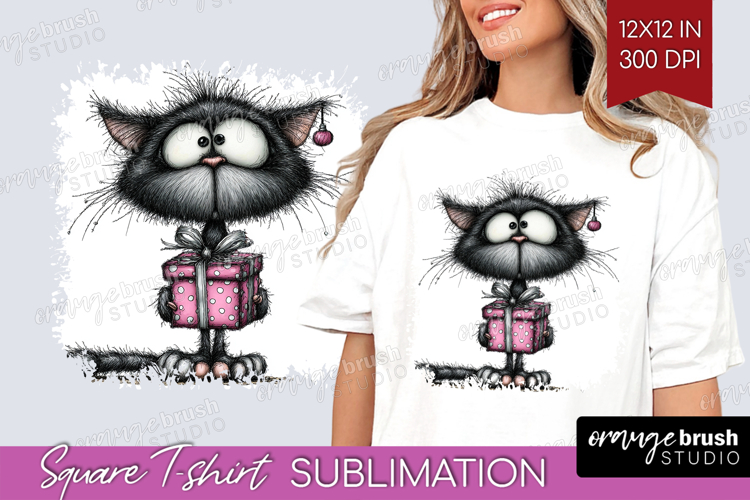 Whimsical Cat Square Tshirt Background - Valentines Day PNG