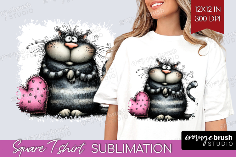 Whimsical Cat Square Tshirt Background - Valentines Day PNG