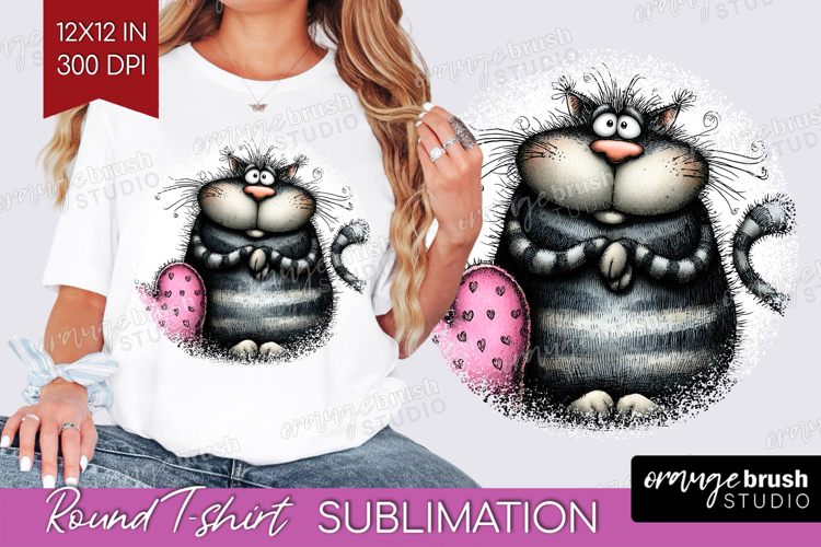 Whimsical Cat Round Tshirt Background - Valentines Day PNG