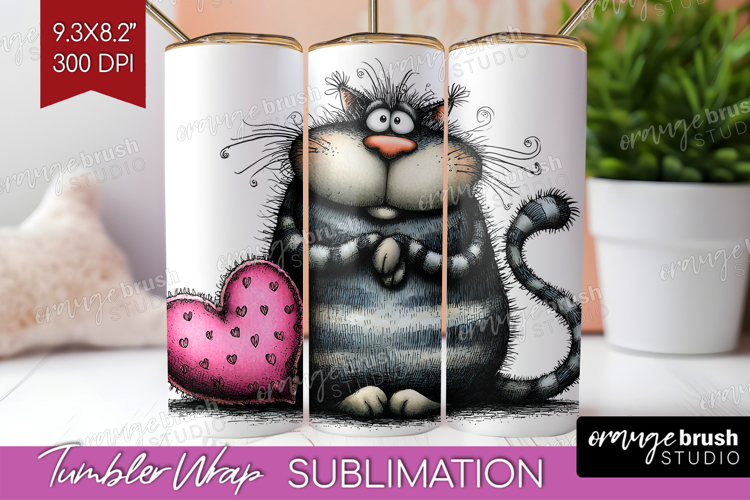 Whimsical Cat Tumbler Wrap - Valentines Day Tumbler PNG