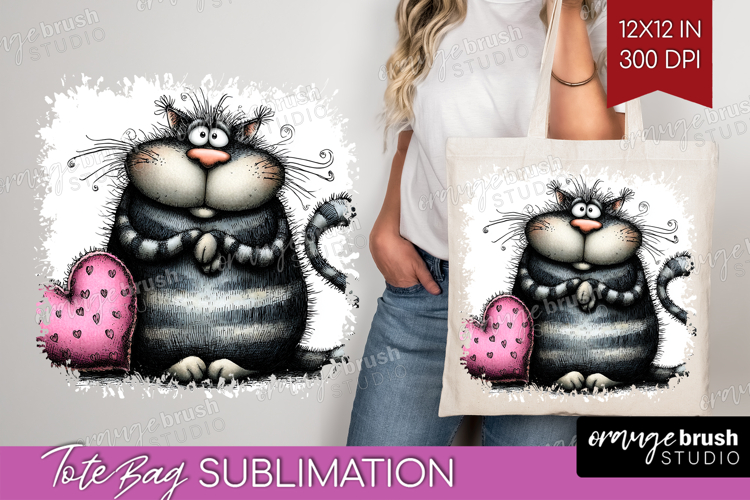 Whimsical Cat Tote Bag - Valentines Day Tote Bag PNG