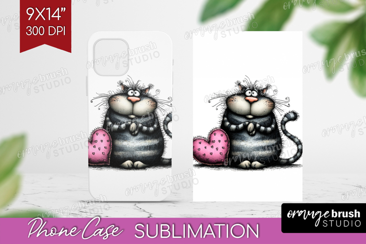 Whimsical Cat Phone Case PNG - Valentines Day Case PNG