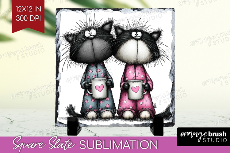 Whimsical Cat Slate PNG - Valentines Day Square Slate