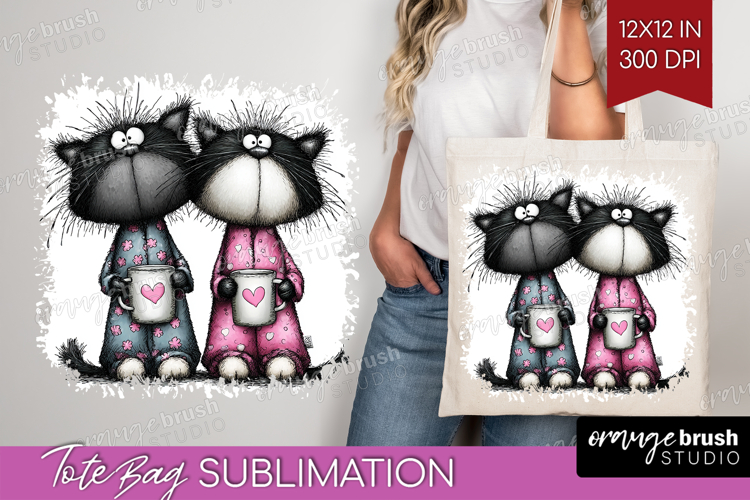 Whimsical Cat Tote Bag - Valentines Day Tote Bag PNG