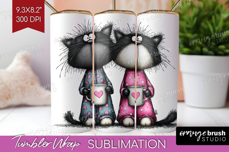 Whimsical Cat Tumbler Wrap - Valentines Day Tumbler PNG