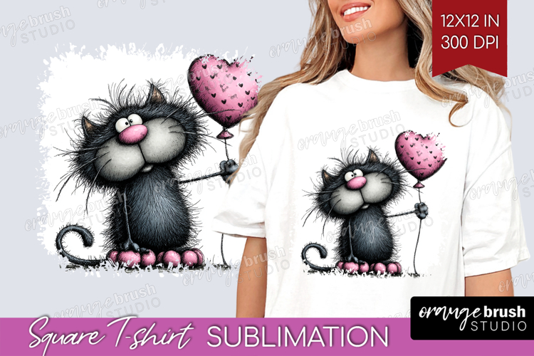 Whimsical Cat Square Tshirt Background - Valentines Day PNG