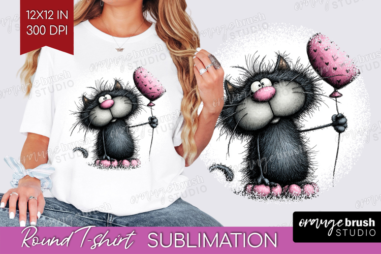 Whimsical Cat Round Tshirt Background - Valentines Day PNG