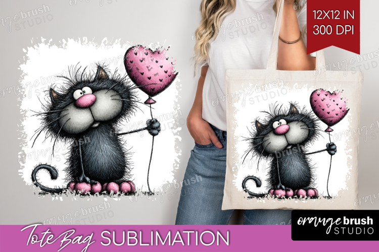 Whimsical Cat Tote Bag - Valentines Day Tote Bag PNG