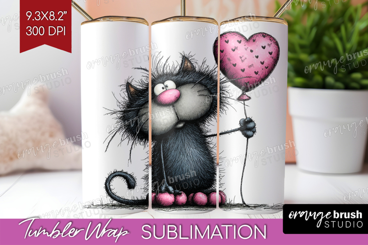 Whimsical Cat Tumbler Wrap - Valentines Day Tumbler PNG