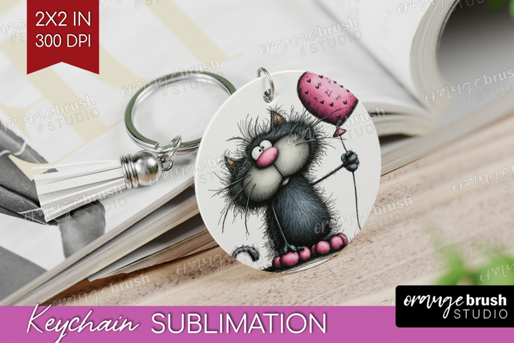 Whimsical Cat Keychain PNG - Valentines Day Keychain