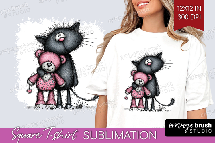 Whimsical Cat Square Tshirt Background - Valentines Day PNG