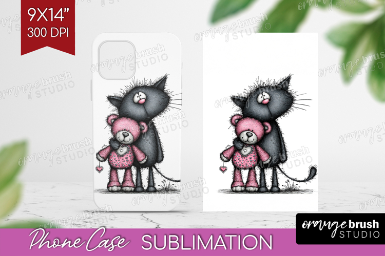 Whimsical Cat Phone Case PNG - Valentines Day Case PNG